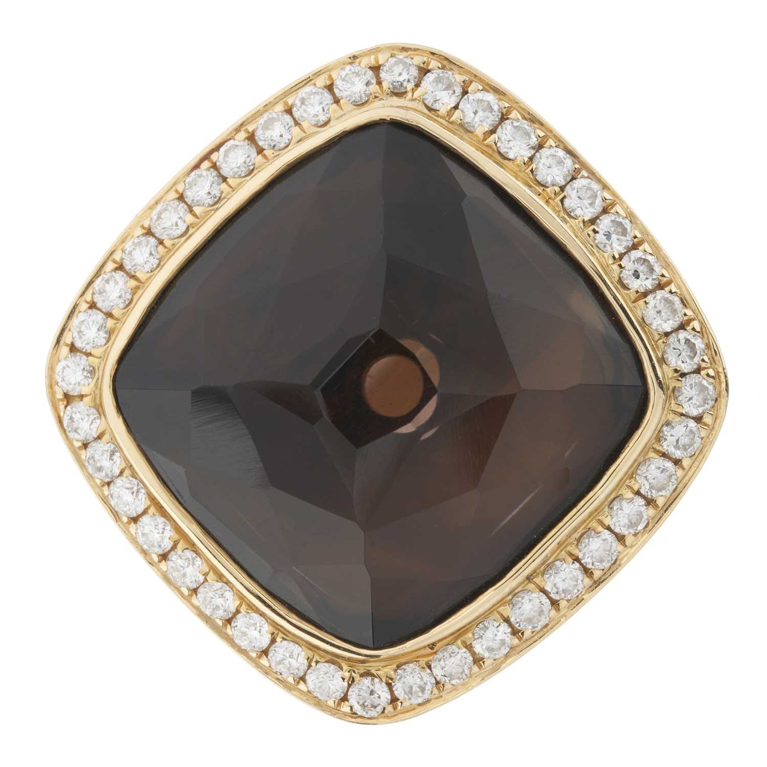 Lot 161 - An 18ct gold smoky quartz and diamond cluster ring