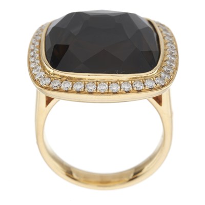 Lot 161 - An 18ct gold smoky quartz and diamond cluster ring