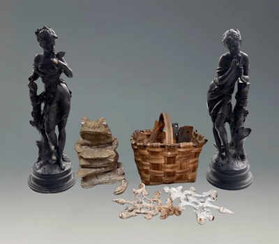 Lot 787 - A pair of black painted spelter figures of...