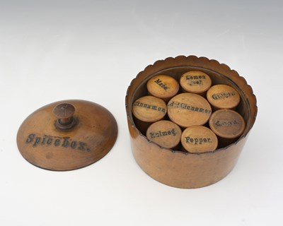 Lot 176 - A Victorian Mauchline ware fitted spice box,...