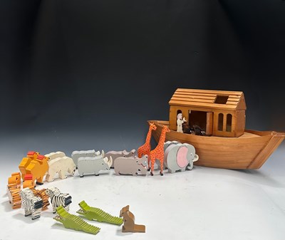 Lot 7 - A vintage pine model of Noah's Ark, fitted...