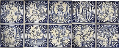 Lot 100 - A set of ten Mintons blue and white tiles by...