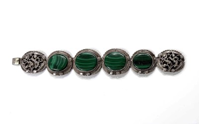 Lot 440A - An early 20th century Chinese silver malachite bracelet