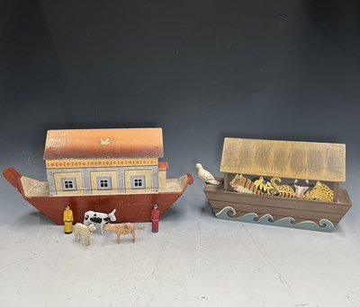 Lot 28 - A vintage Noah's Ark, hand carved and painted,...
