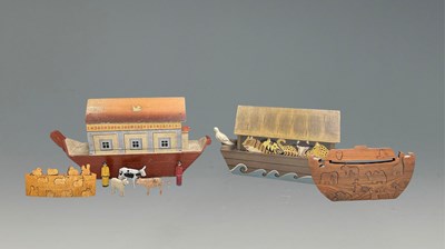 Lot 28 - A vintage Noah's Ark, hand carved and painted,...
