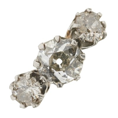 Lot 29 - A mid 20th century palladium old-cut diamond three-stone ring