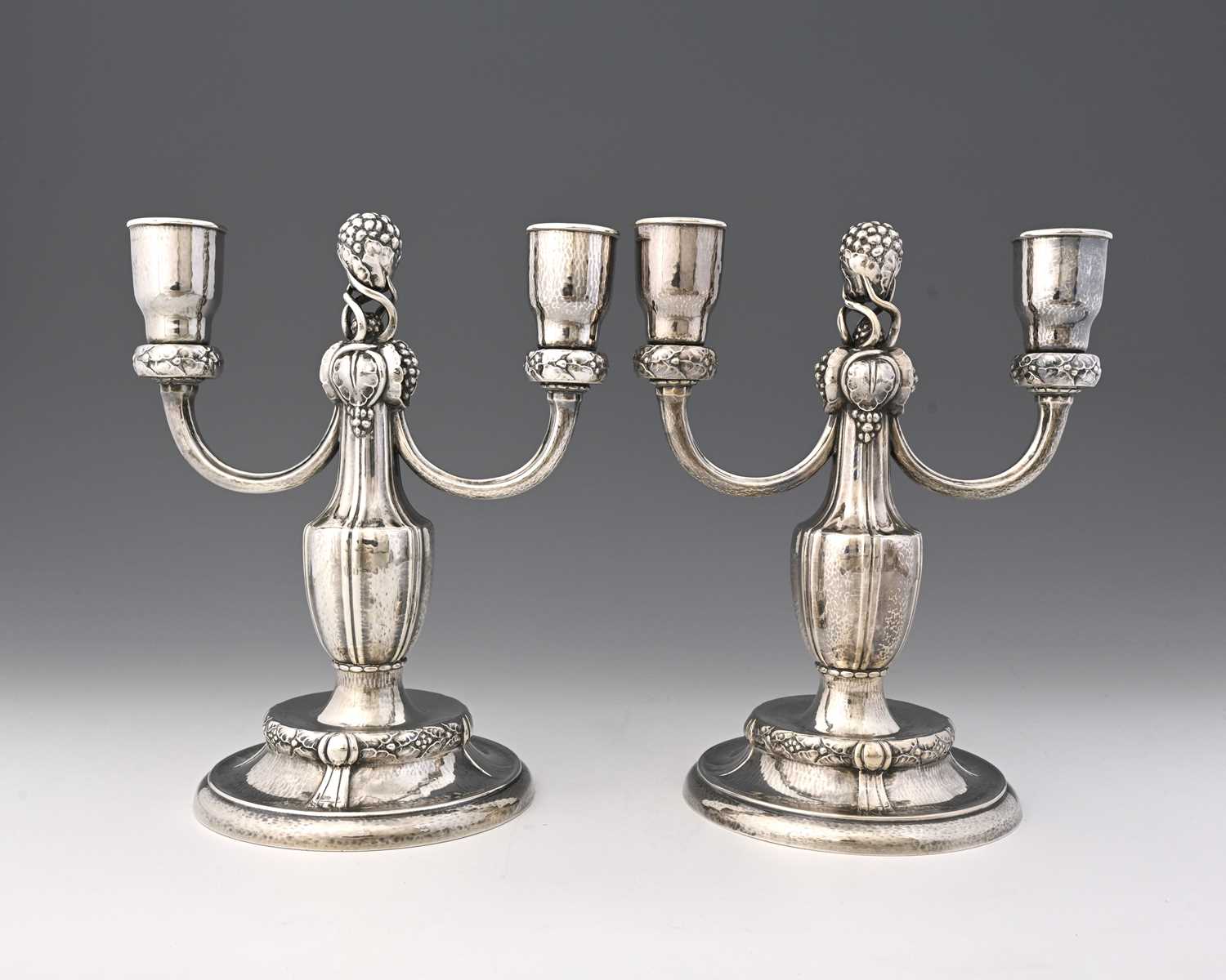 Lot 136 - Georg Jensen, a pair of Danish silver...