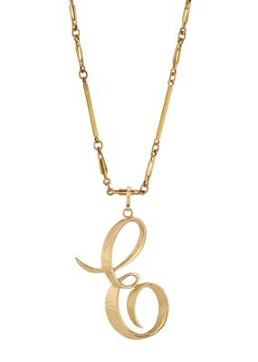 Lot 116 - A 14ct gold fancy-link chain, with initial E pendant