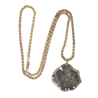 Lot 81 - UnoAErre, a 14ct gold chain, with a Bolivian silver 8 Reales coin pendant