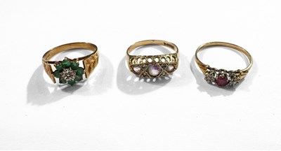 Lot 399 - Three gold gem-set rings