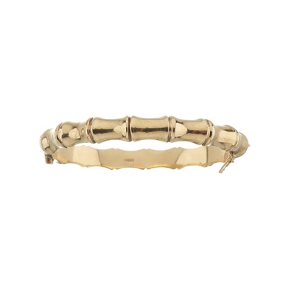Lot 88 - A mid 20th century 9ct gold bamboo hinged bangle bracelet