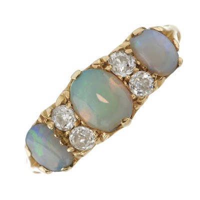 Lot 4 - A late Victorian 18ct gold opal and diamond dress ring