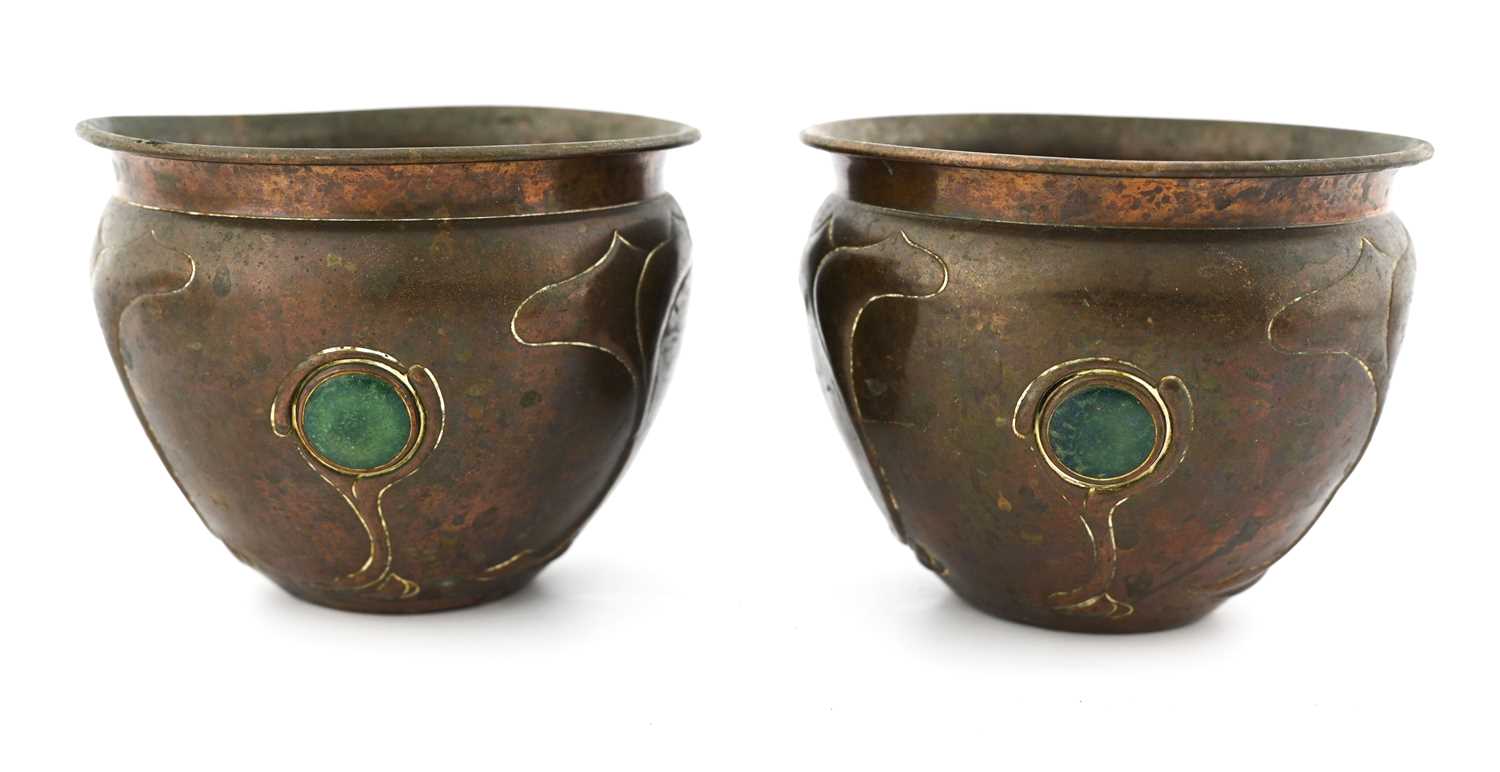 Lot 177 - A pair of Arts and Crafts copper and Ruskin...