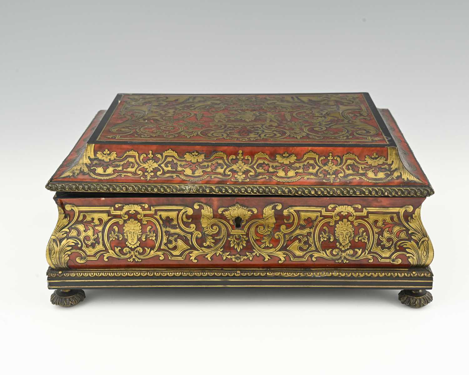 Lot 234 - A 19th century Boulle work cigar box, bombe...