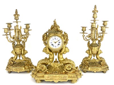 Lot 276 - A 19th Century French gilt ormolu clock...