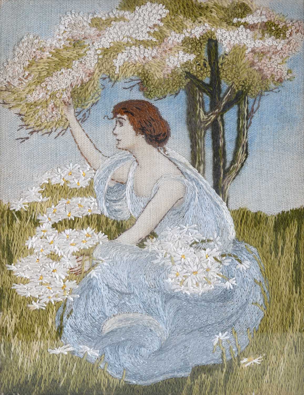 Lot 170 - An Arts & Crafts crewel work panel, circa 1905,...