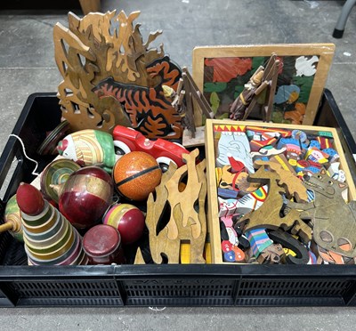 Lot 34 - A Collection of wooden toys, spinning tops,...