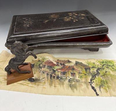 Lot 253 - A large black lacquer Chinese box with gilded...