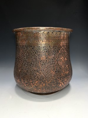 Lot 199 - A large Islamic tinned copper basin, Timurid...