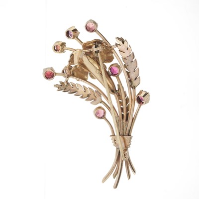 Lot 94 - A mid 20th century 14ct gold spinel floral spray brooch