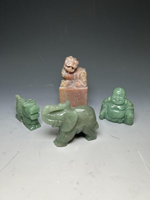Lot 221 - An oriental hardstone seal with beast finial,...