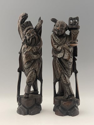 Lot 352 - A pair of Chinese carved hardwood and metal...
