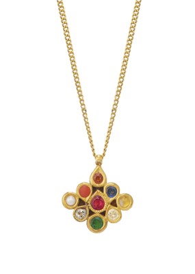 Lot 93 - A high carat gold Navaratna acrostic pendant, with chain