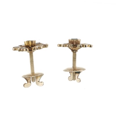Lot 12 - A pair of gold emerald and diamond floral cluster stud earrings