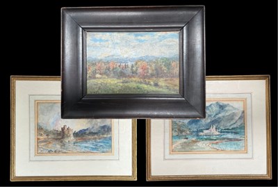 Lot 362 - An impressionistic landscape, oil on board, 19...