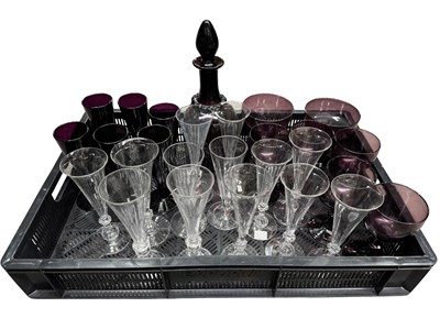 Lot 52 - A set of eight champagne flutes, the trumpet...