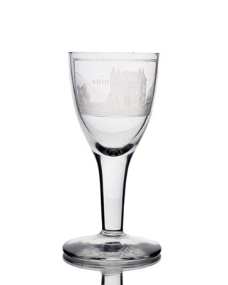 Lot 346 - A German engraved wine glass, etched with a...