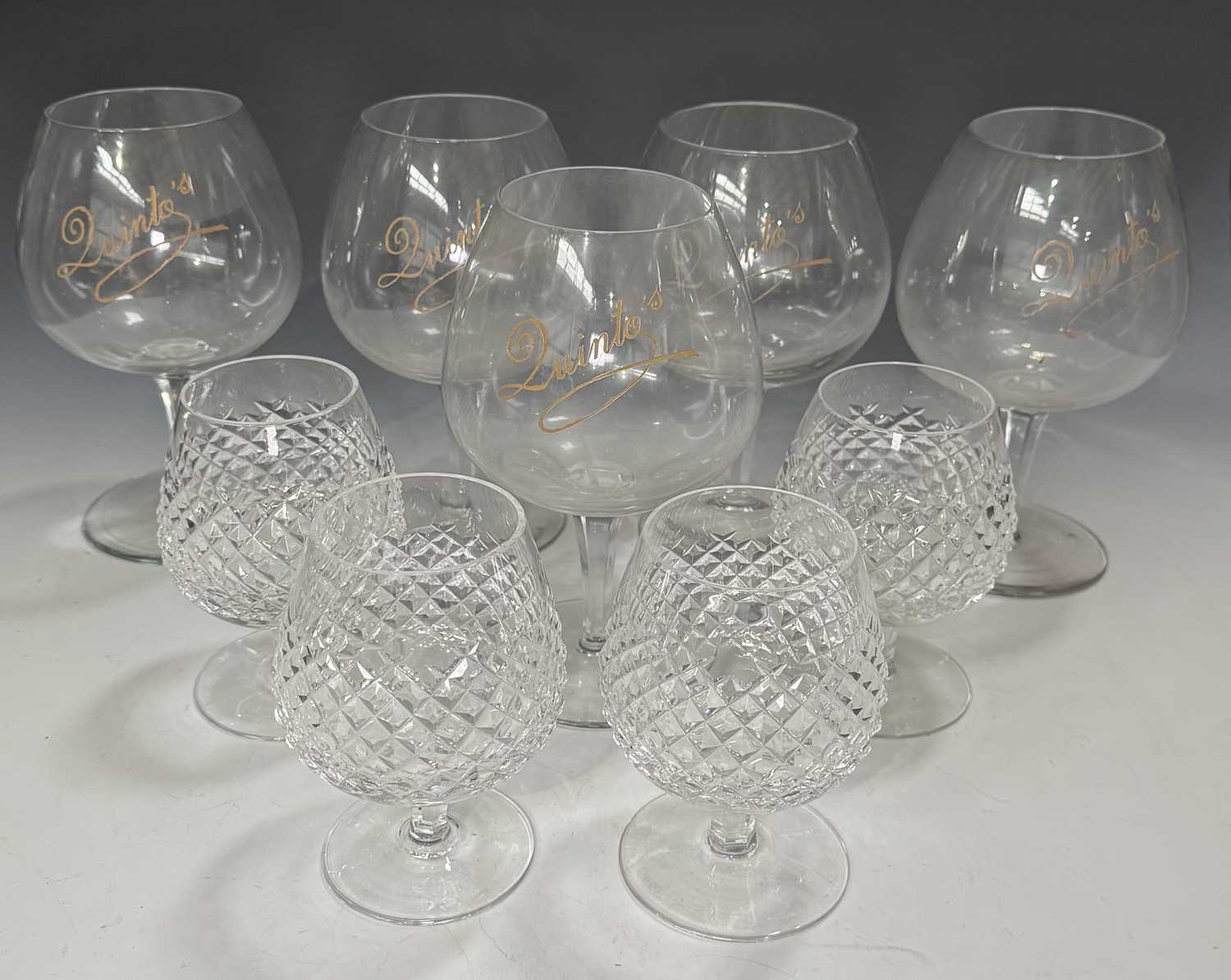 Lot 45 - Four Waterford brandy balloons, diamond cut,...