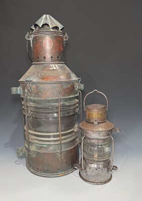 Lot 191 - A copper cased anker light, with glass globe,...