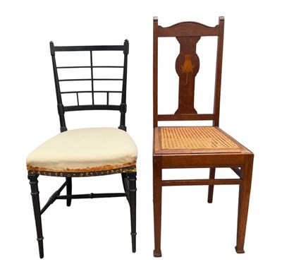 Lot 598 - Two Arts and Crafts chairs, an ebonised...