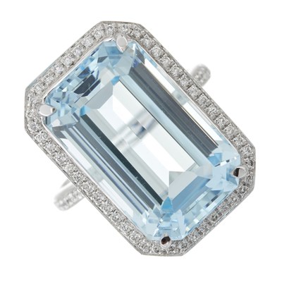 Lot 117 - A platinum aquamarine and brilliant-cut diamond cluster ring