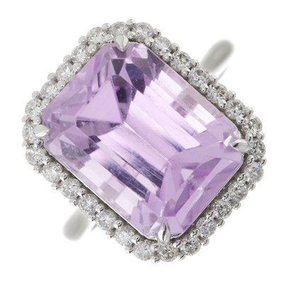 Lot 65 - A platinum kunzite and brilliant-cut diamond cluster ring