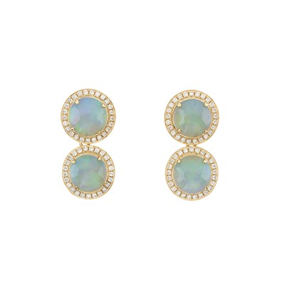 Lot 120 - A pair of 18ct gold opal and brilliant-cut diamond double cluster earrings