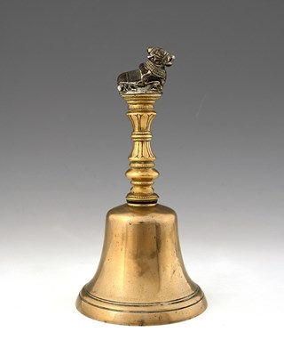 Lot 341 - An Indian brass and silvered Puja, Nandi bell,...
