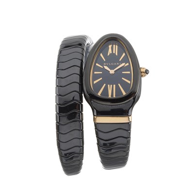 Lot 145 - Bulgari, a ceramic Serpenti Spiga bracelet watch
