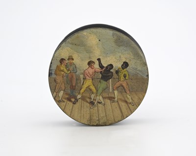 Lot 161 - A George III painted papier mache snuff box,...