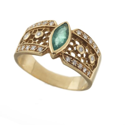 Lot 50 - An 18ct gold emerald and diamond dress ring