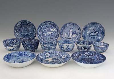 Lot 613 - Newcastle and Staffordshire pottery blue and...