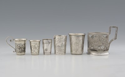 Lot 424 - Russia, five silver tot cups, each with a...