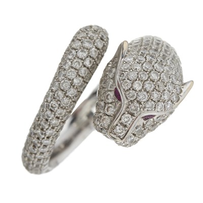 Lot 78 - An 18ct gold brilliant-cut diamond and ruby panther ring