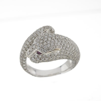 Lot 78 - An 18ct gold brilliant-cut diamond and ruby panther ring