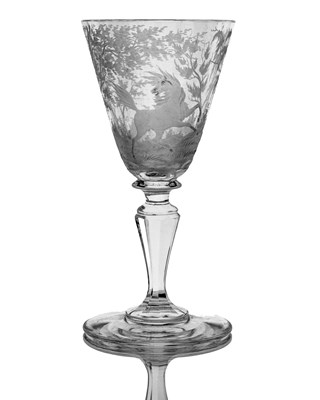 Lot 393 - A Bohemian engraved glass goblet, circa 1860,...