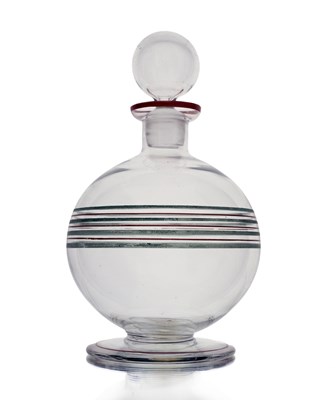 Lot 440 - An Art Deco enamelled glass decanter, footed...