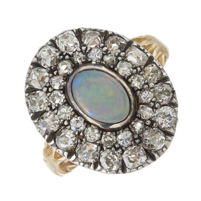 Lot 30 - An early 20th century gold and silver, opal and diamond cluster ring