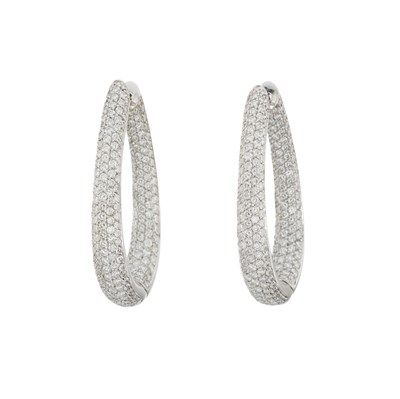 Lot 62 - An impressive pair of 18ct gold diamond hoop earrings