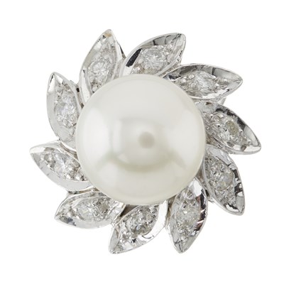 Lot 98 - A cultured pearl and diamond floral dress ring